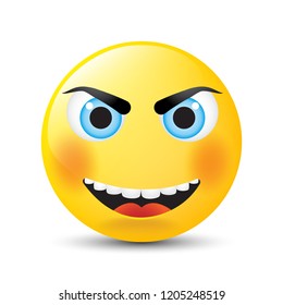 Funny cartoon character. Yellow face with emotions. Facial expression. Vector illustration.
