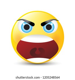 Funny cartoon character. Yellow face with emotions. Facial expression. Vector illustration.