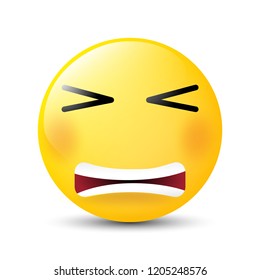 Funny cartoon character. Yellow face with emotions. Facial expression. Vector illustration.