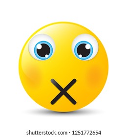 Funny cartoon character. Yellow face with emotions. Facial expression. Vector illustration.