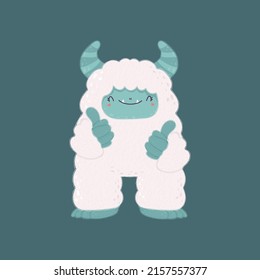 Funny cartoon character yeti. Vector illustration of a cute monster. Cute little illustration of yeti for kids, baby book, fairy tales, baby shower invitation, textile t-shirt, sticker.