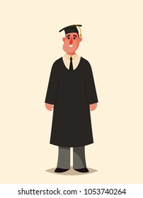 Funny Cartoon Character. Young Graduate Student. Vector Illustration