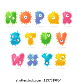 Funny Cartoon Characters. Bacteria Letters. Vector Set 2 of 2
