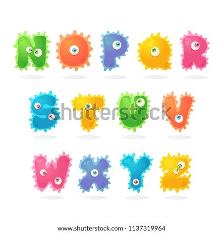 Funny Cartoon Characters. Bacteria Letters. Vector Set 2 of 2