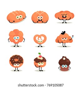 Funny Cartoon Characters. Bakery Products. Vector Set