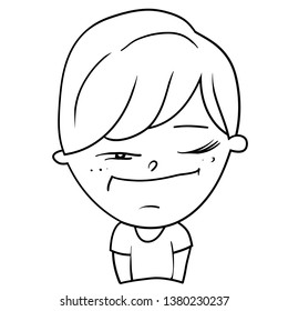 Funny cartoon characters of boys, expression of emotions and mood, portrait, children's book for painting, vector illustration