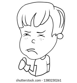 Funny cartoon characters of boys, expression of emotions and mood, portrait, children's book for painting, vector illustration