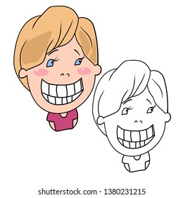 Funny cartoon characters of boys, expression of emotions and mood, portrait, children's book for painting, vector illustration