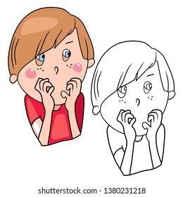 Funny cartoon characters of boys, expression of emotions and mood, portrait, children's book for painting, vector illustration