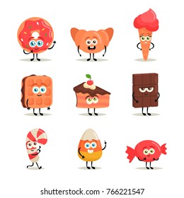 Funny Cartoon Characters: Desserts. Vector Set