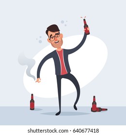 Funny Cartoon Characters - Drunk Man. Vector Illustration