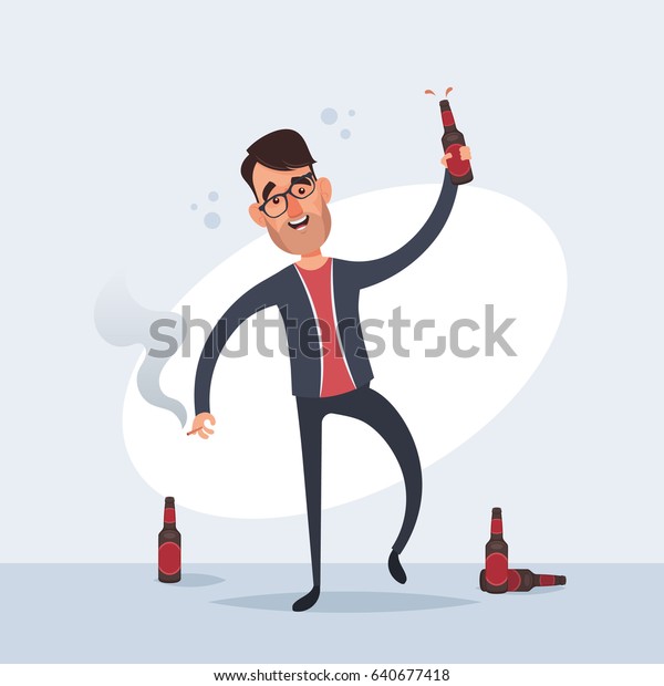 Funny Cartoon Characters Drunk Man Vector Stock Vector (Royalty Free
