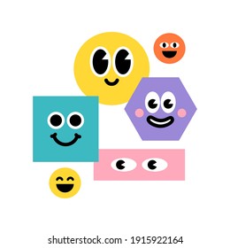 Funny cartoon characters geometric figures isolated on a white background. Colorful vector flat illustration.