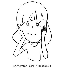 Funny cartoon characters of girls, expression of emotions and mood, portrait, children's book for painting, vector illustration