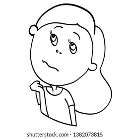 Funny cartoon characters of girls, expression of emotions and mood, portrait, children's book for painting, vector illustration