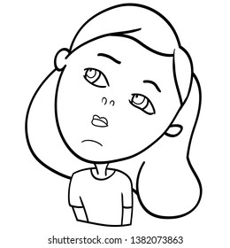 Funny cartoon characters of girls, expression of emotions and mood, portrait, children's book for painting, vector illustration