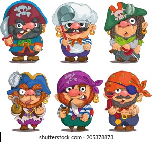 Funny cartoon. Characters. Pirates set. Isolated objects.
