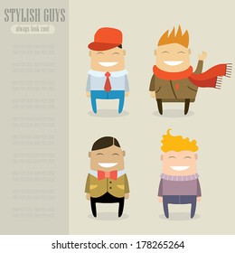 Funny cartoon characters set. Stylish guys always look cool. Vector illustration.