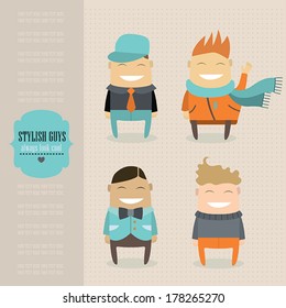 Funny cartoon characters set. Stylish guys always look cool. Vector illustration.