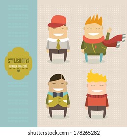Funny cartoon characters set. Stylish guys always look cool. Vector illustration.