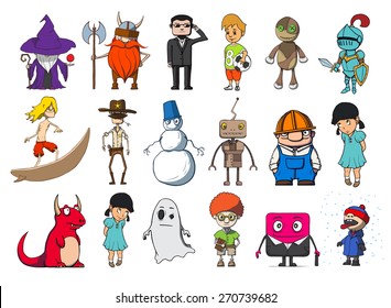 Funny cartoon characters set. Vector illustration