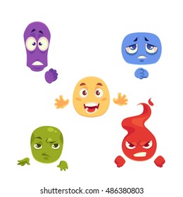 Funny cartoon characters set, vector illustration, funny creatures kit for game. Emoticon set