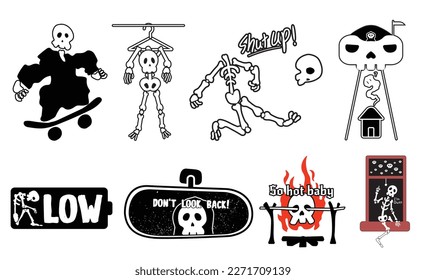 Funny cartoon characters. Sticker pack, posters, prints. Set of vector illustration. Flat illustration
