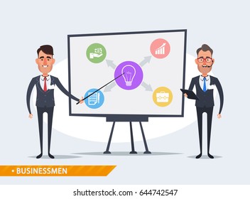 Funny Cartoon Characters. Two Businessmen Giving a Presentation. Vector Illustration
