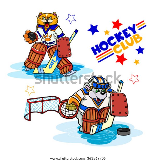 Funny Cartoon Charactershockey Goalkeepers Wild Cat Stock Vector Royalty Free