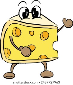 Funny Cartoon Cheese Brie Character Smiling With Eyes Illustration 