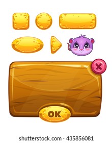 Funny cartoon cheese user interface for kids game design, vector GUI assets isolated on white background