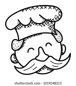 
Funny cartoon chef face, or cooks head doodle icon
