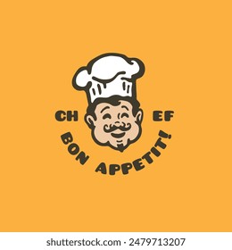Funny cartoon chef logo design template. Vector illustration.