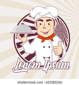 funny cartoon chef in logo template