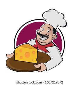 funny cartoon chef serving delicious cheese