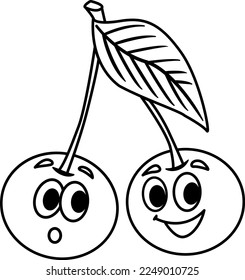 Funny cartoon cherries for coloring book. Vector illustration of cute cherries