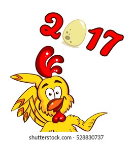 Funny cartoon chick and figures on white background. Vector illustration