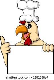 funny cartoon chicken with blank sign