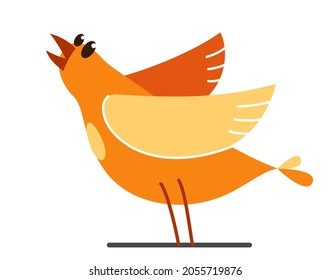 Funny cartoon chicken flat vector illustration isolated on white.