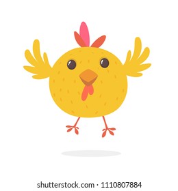 Funny cartoon chicken flying. Vector illustration