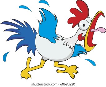 Funny Cartoon Chicken Isolated On White Background