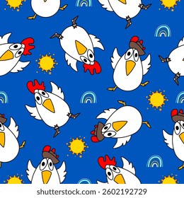 Funny cartoon chicken pattern.Perfect for textile, wallpaper or nursery print.seamless vector pattern with cartoon chicken.