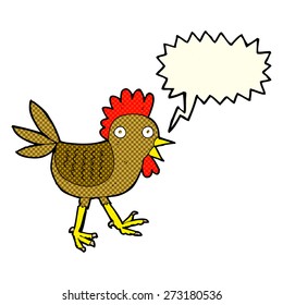 gallina de caricatura divertida con burbuja de habla