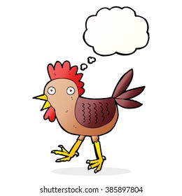 funny cartoon chicken with thought bubble