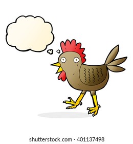 gallina de caricatura divertida con burbuja de pensamiento