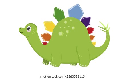 Funny cartoon childish dinosaur, cute character, large monster, predator, wild lizard. Prehistoric era, big creature, large tail, jurassic carnivore. Isolated on white background. Vector illustration