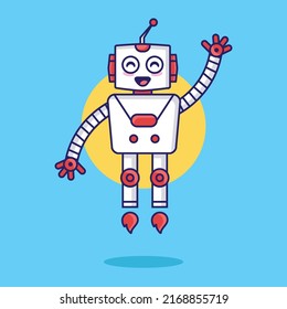 Funny cartoon childish robots. Joyful robot character drawings