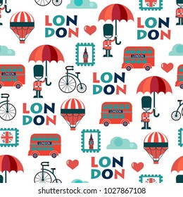 funny cartoon childish vector seamless british pattern. London symbols and landmarks