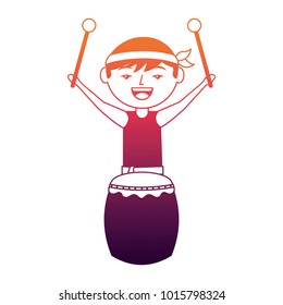 funny cartoon chinese man standing with drum and sticks