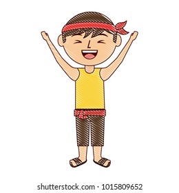 funny cartoon chinese man standing arms up